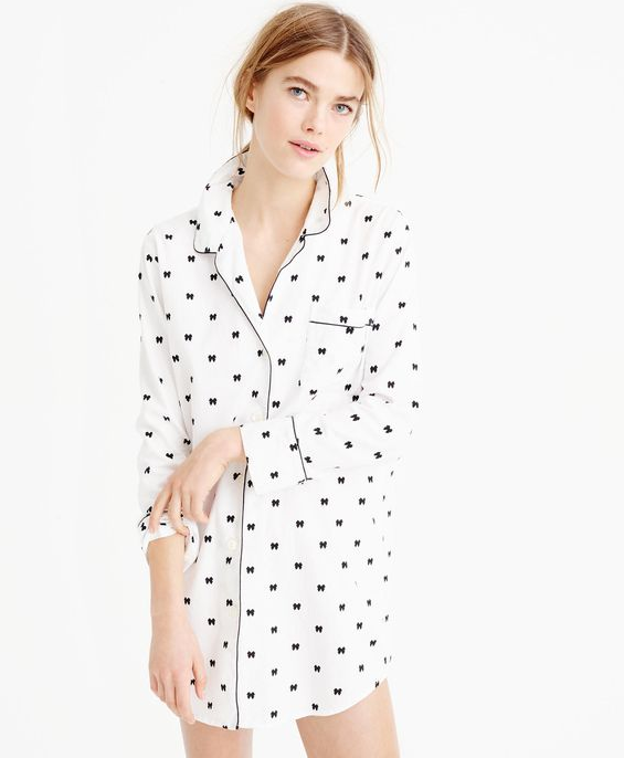 bow-print-flannel-nightshirt-pajamas-nightgown
