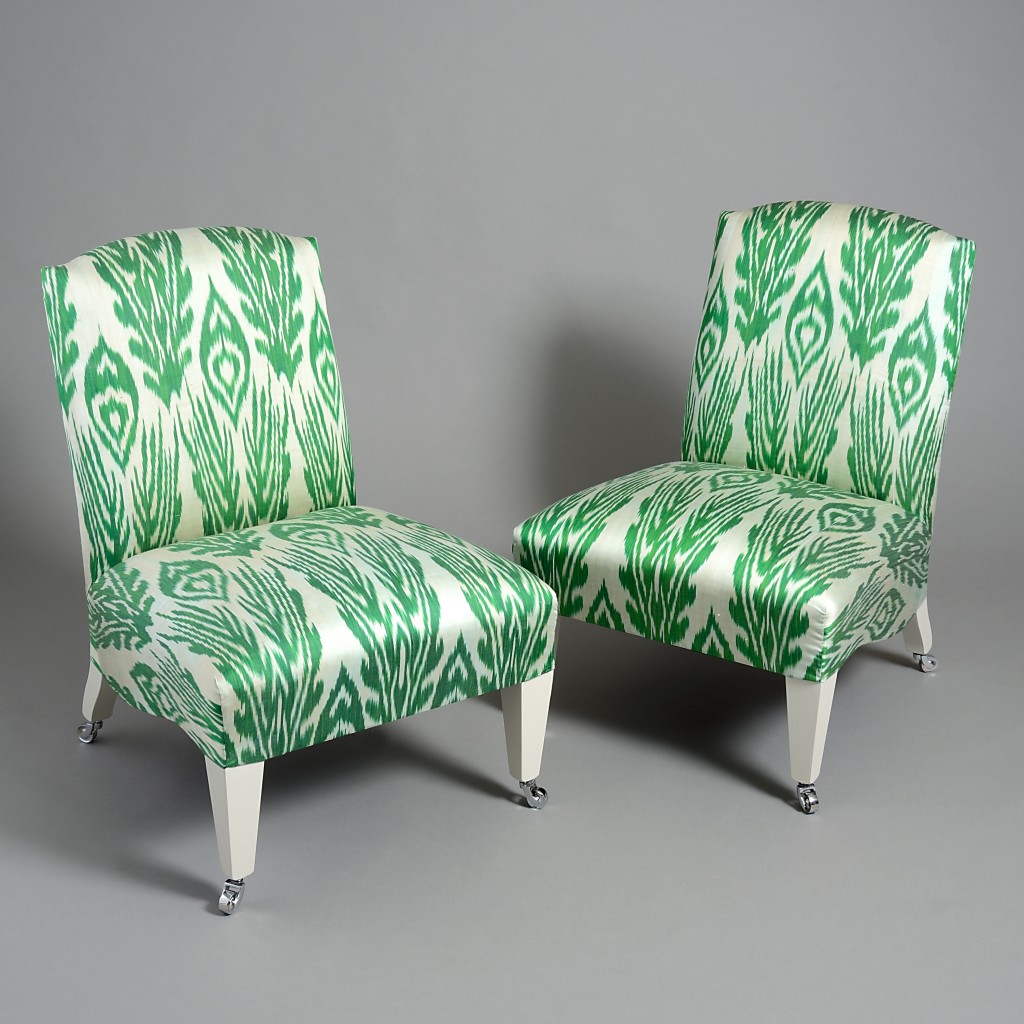 carolina-irving-and-penny-morrison-london-showroom-shop-ikat-slipper-chairs-green