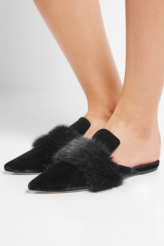faux-fur-trimmed-velvet-slippers