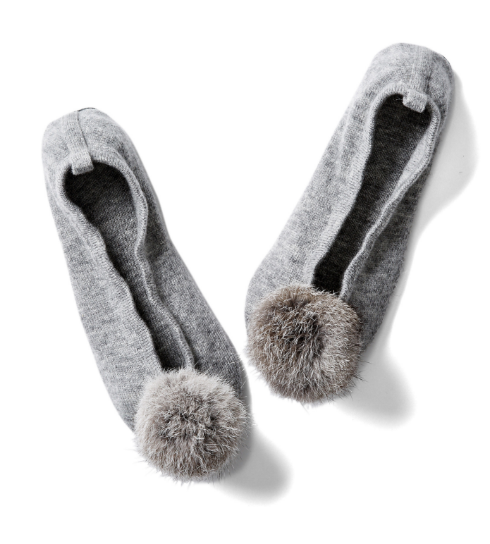 cashmere-blend-pom-pom-slippers