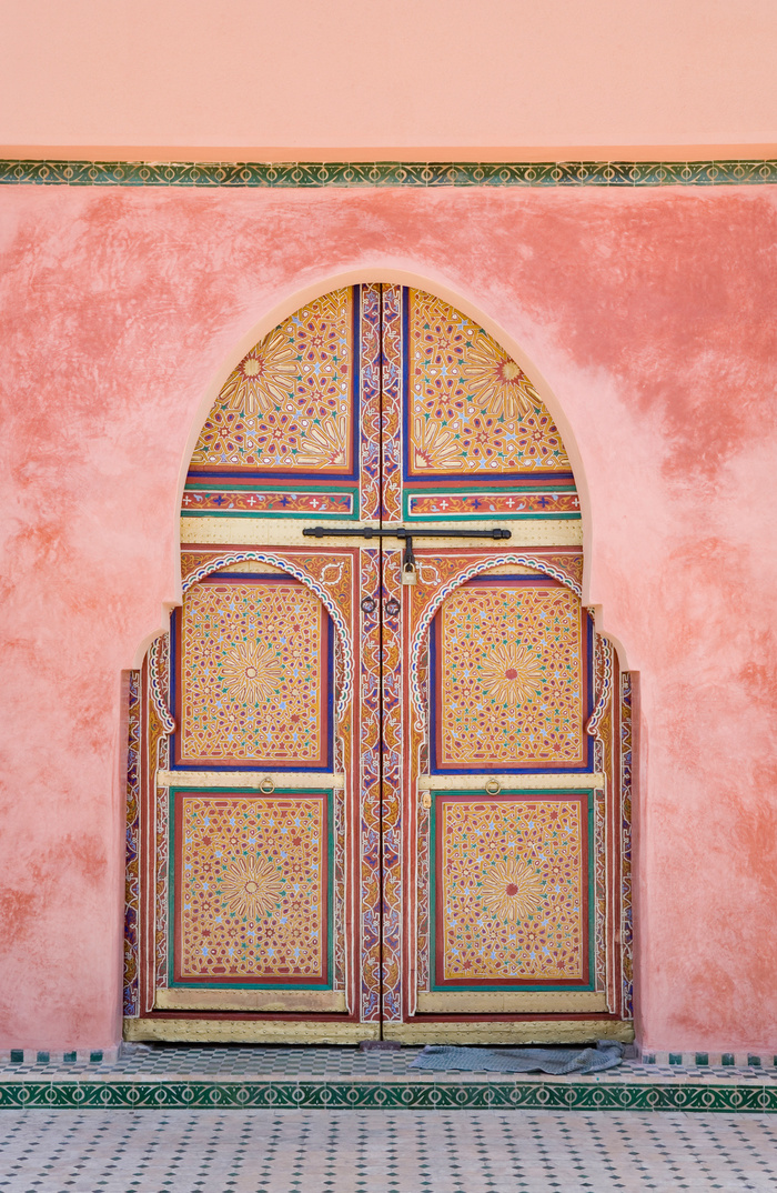 Morocco, Marrakesh, decorated arched door