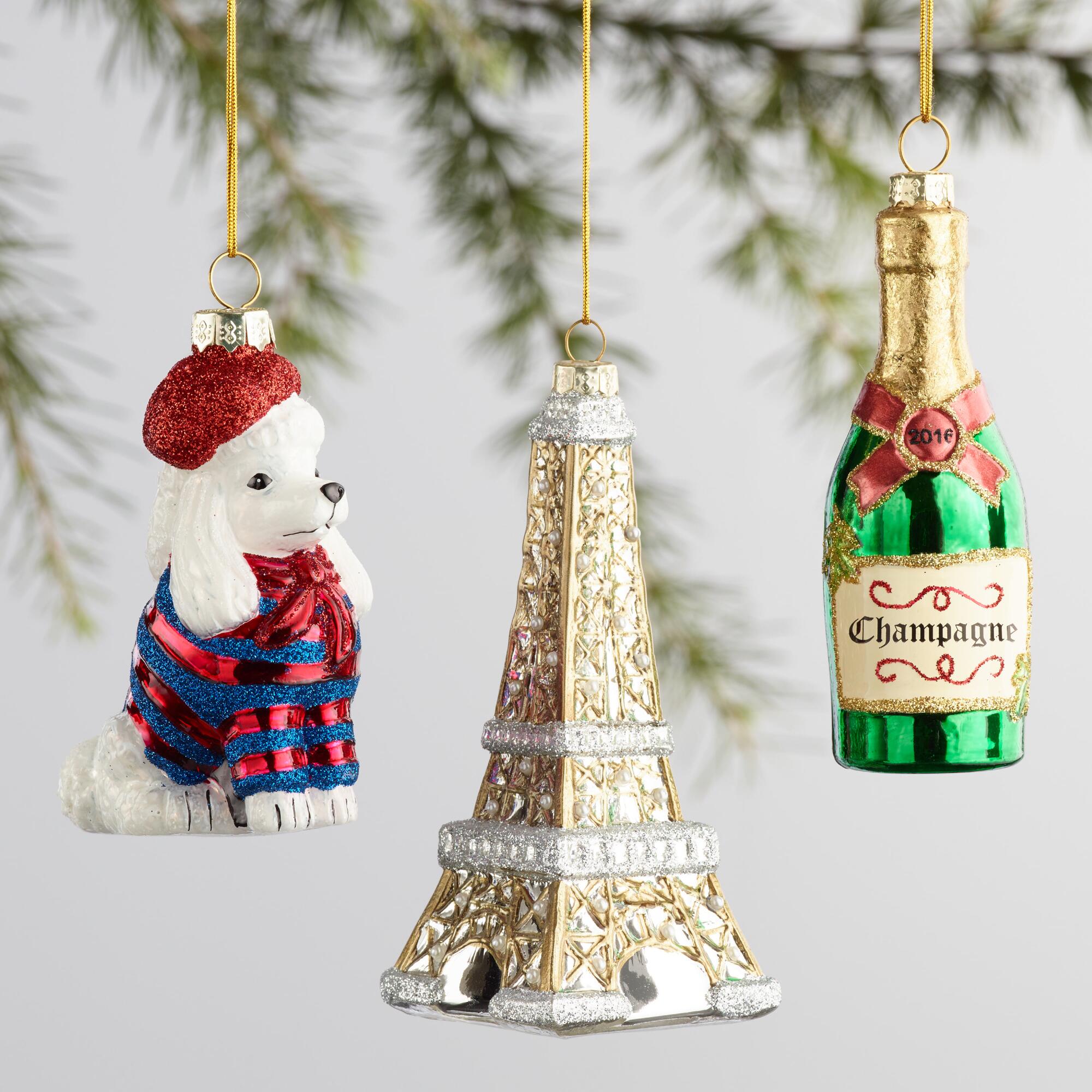 champagne-eiffel-tower-poodle-ornaments