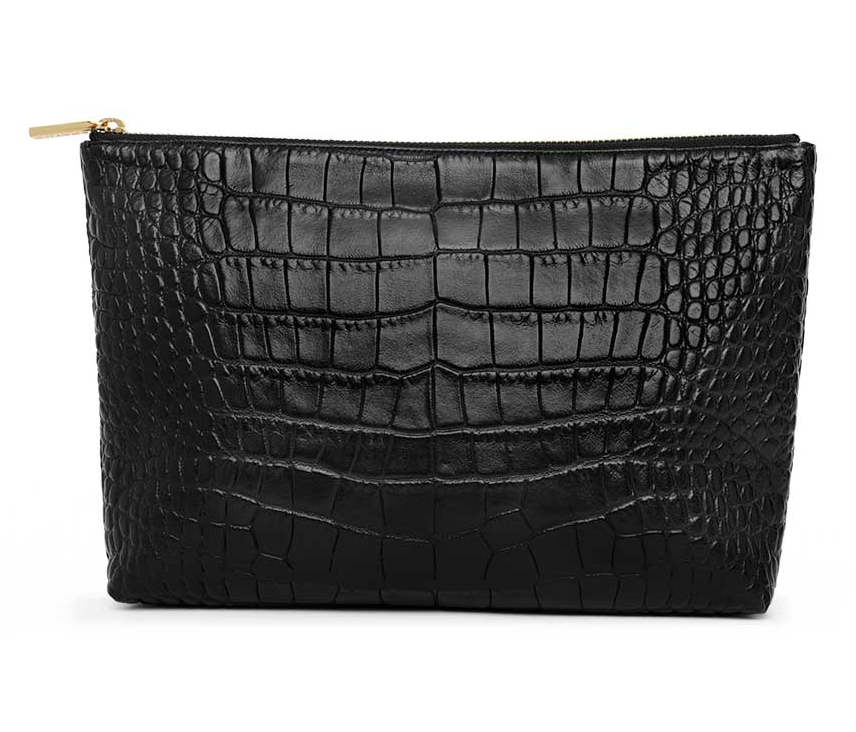 croc-embossed-leather-zipper-pouch