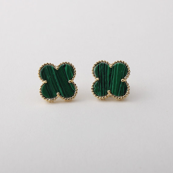 malachite-four-leaf-clover-earrings