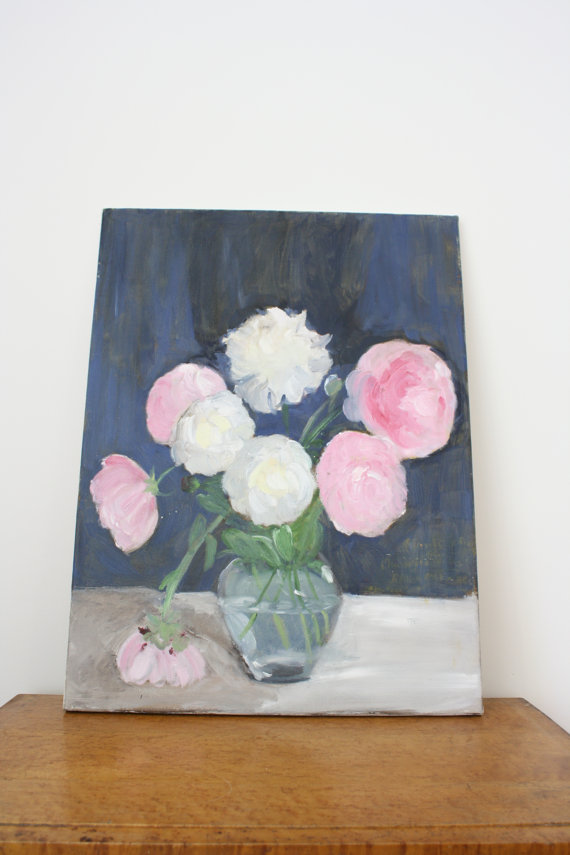 vintage-pink-peony-bouquet-painting-etsy