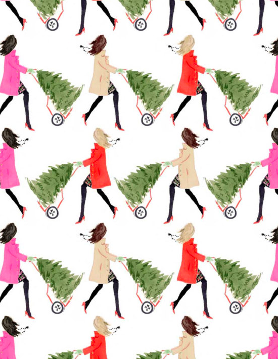 tree-toting-girls-wrapping-paper
