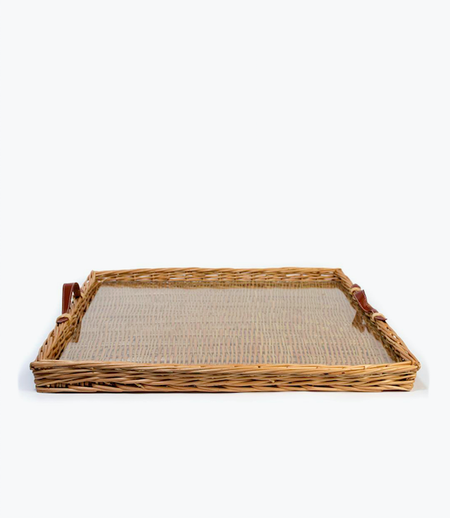 wicker tray leather handles