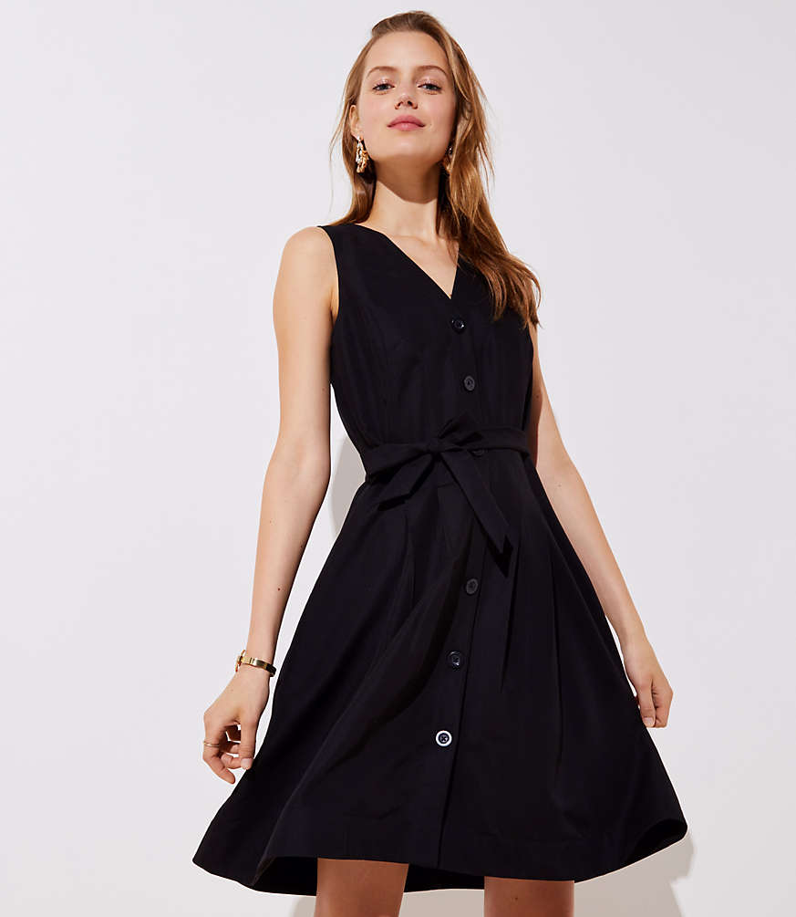Black Button-Down Pocket Dress