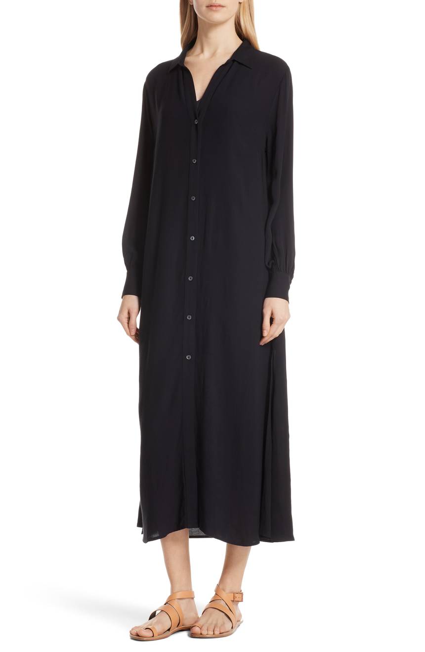 Black Maxi Shirtdress Long-Sleeve