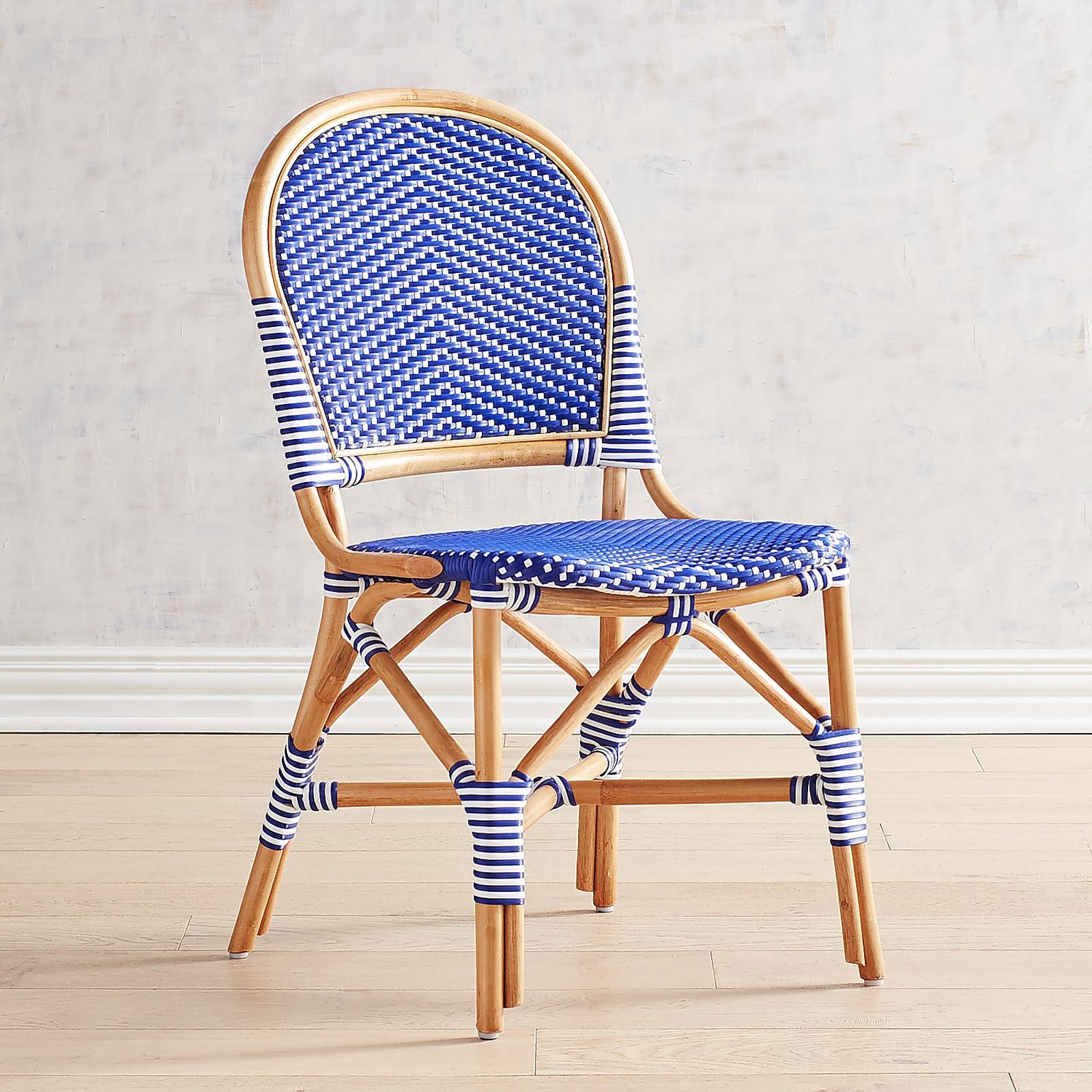 Blue Rattan Cafe Chair Woven Bamboo Style
