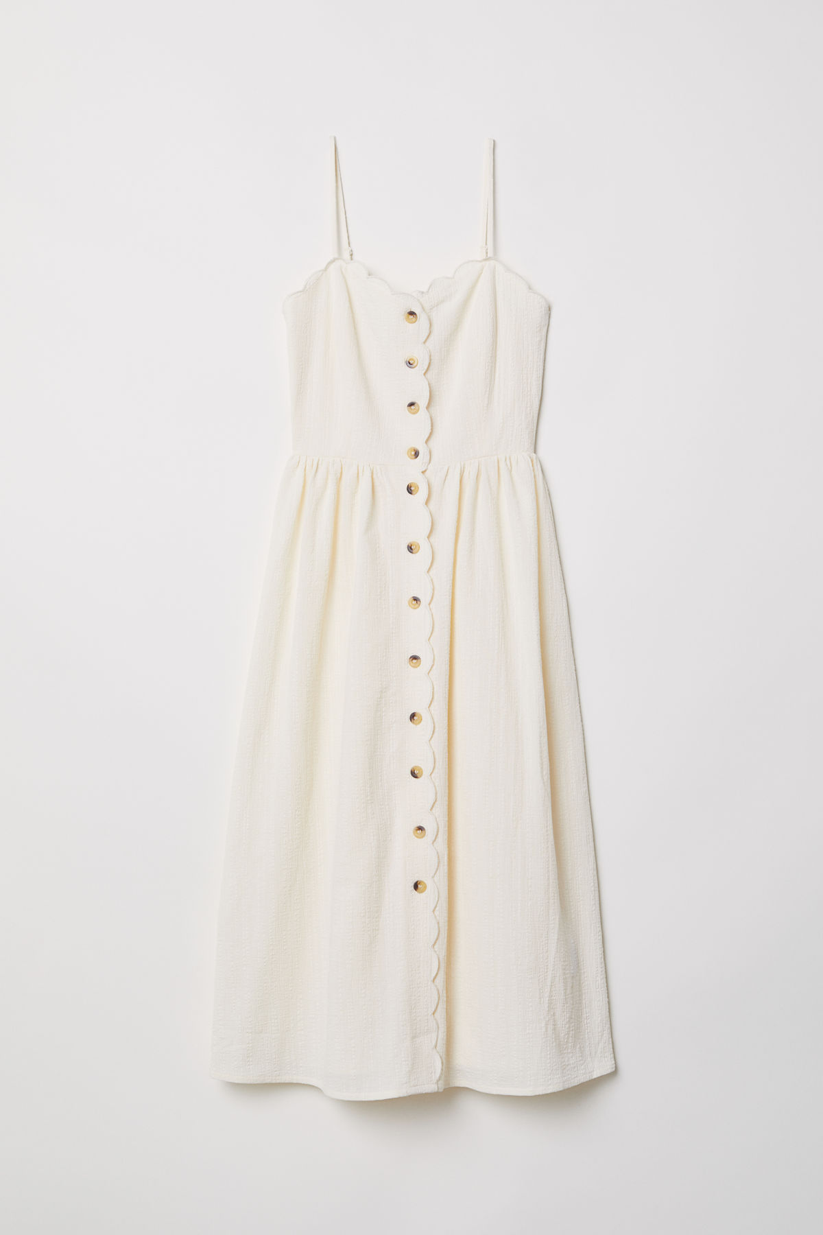 White Scalloped Button-Front Sun Dress