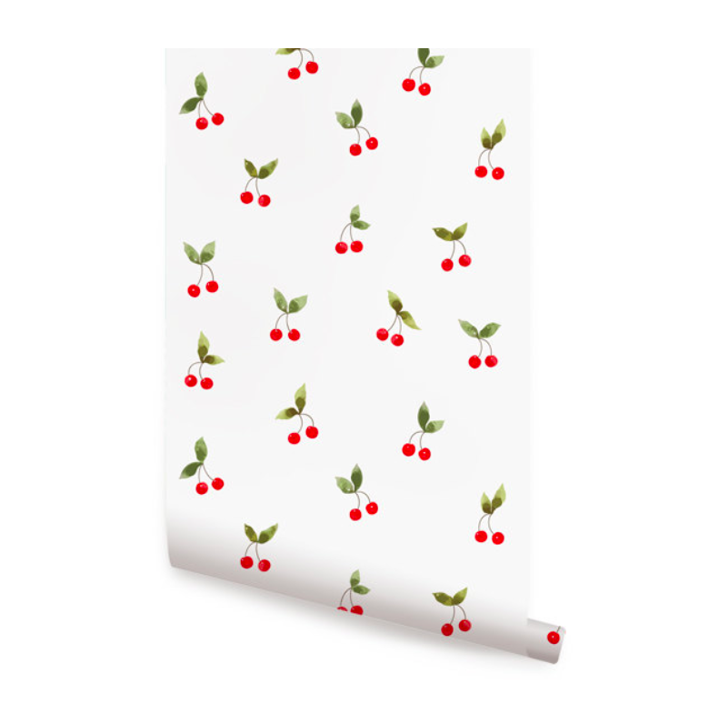 Cherry Print Removable Wallpaper Peel and Stick Cherries Nursery Decor