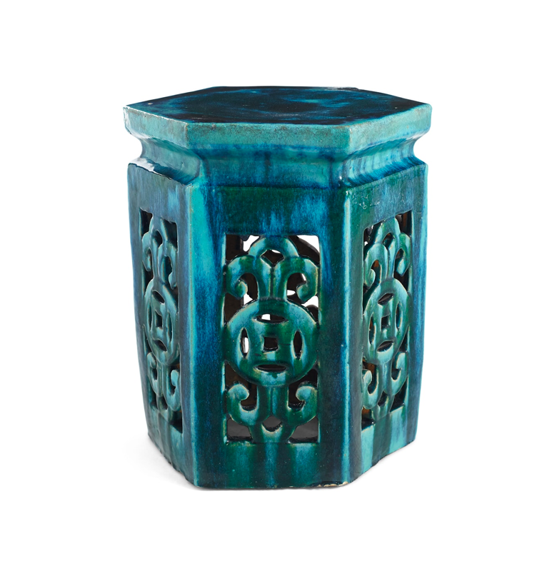 Blue Green Chinese Garden Stool Ceramic Asian