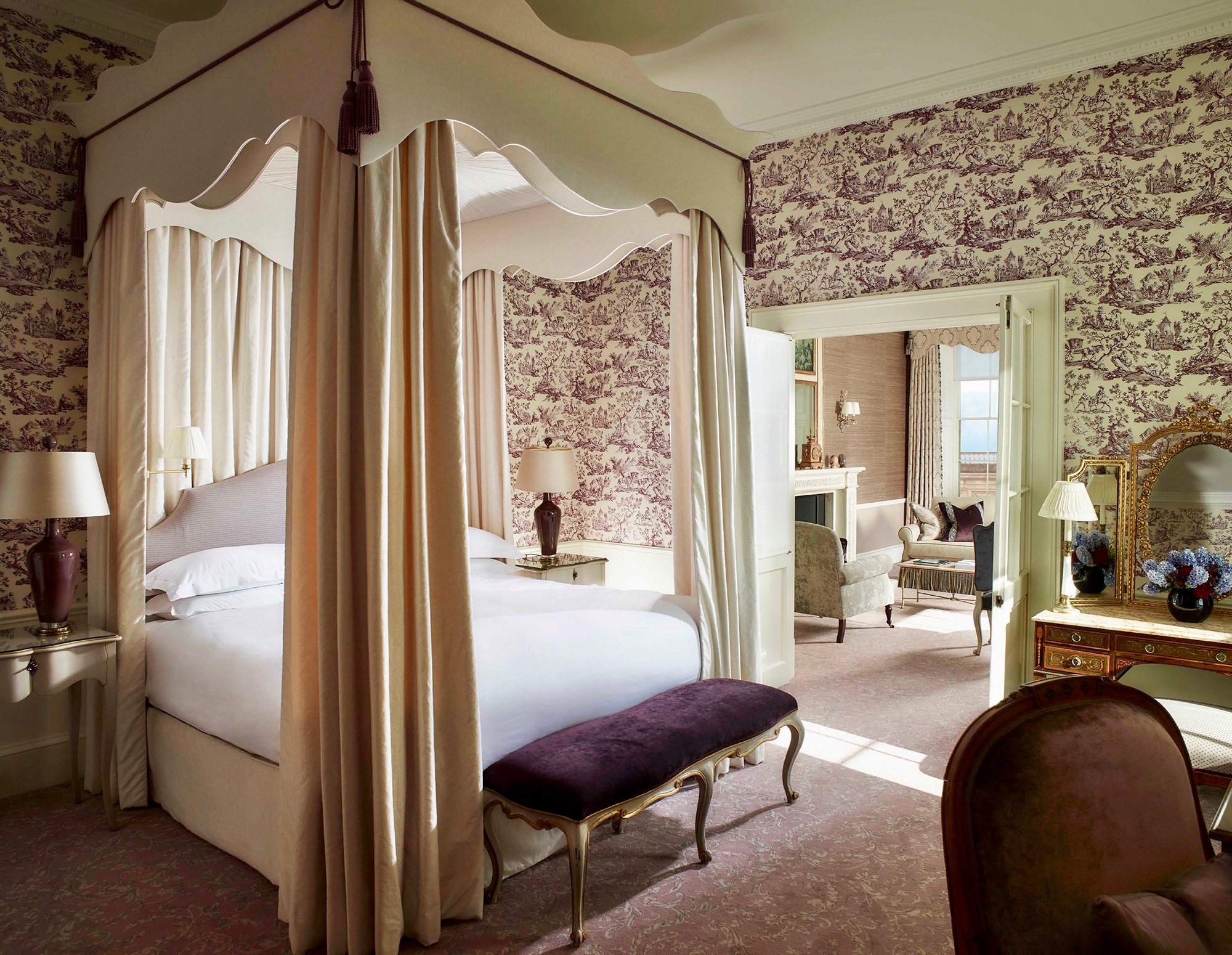 Purple Toile Wallpaper Cliveden House Hotel Suite Canopy Bed