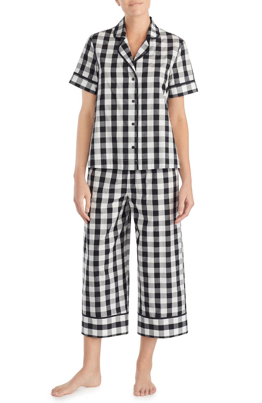 Gingham Black White Short-Sleeve Women's Pajamas