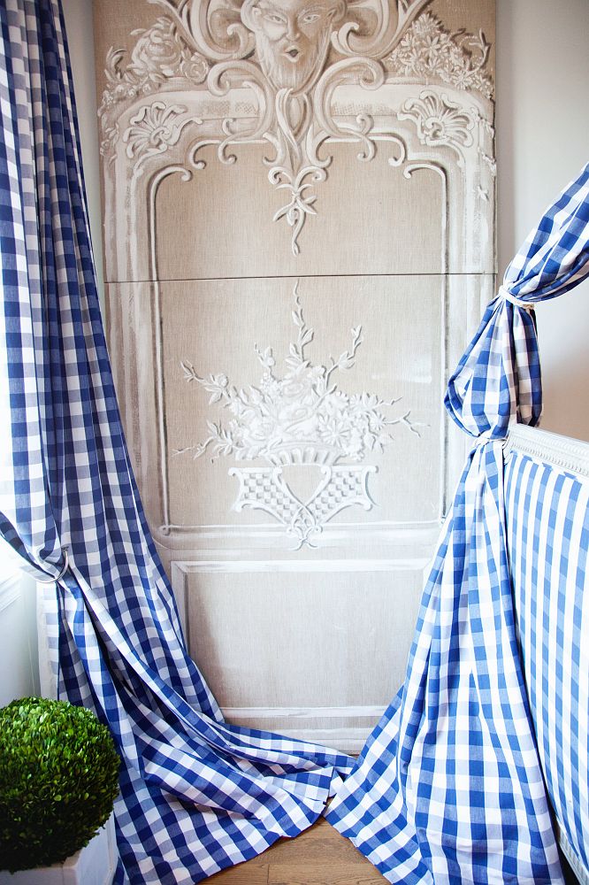Blue Gingham Curtains in the New York Apartment of Fashion Designer Hervé Pierre