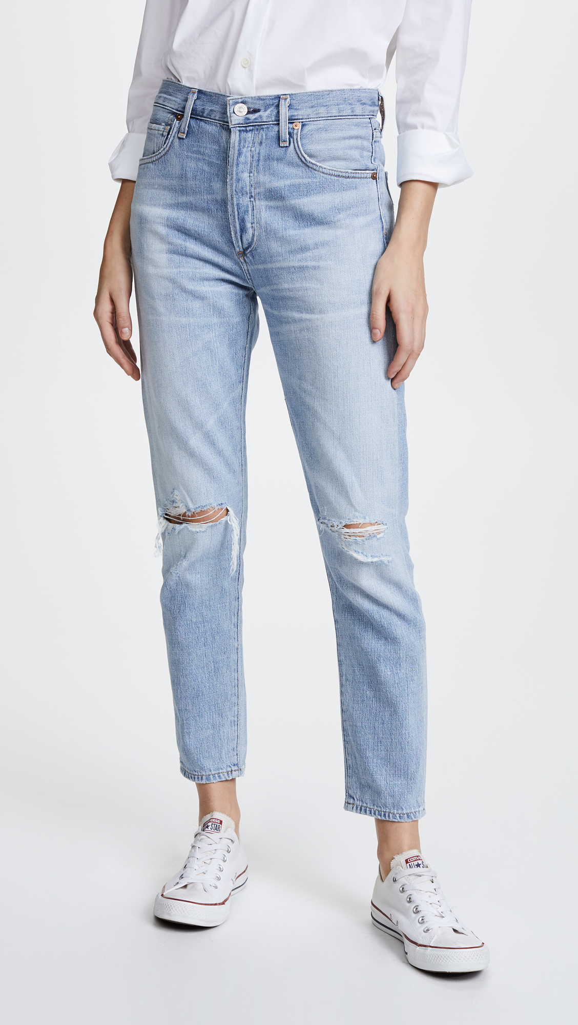High-Rise Distressed Jeans Ankle Crop Women's