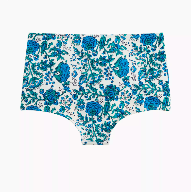 High Waist Bikini Bottom Blue Green Floral SZ Blockprints