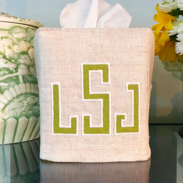 Embroidered Monogrammed Applique Tissue Box Cover
