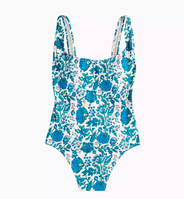 Blue and Green Floral One-Piece Swimsuit SZ Blockprints