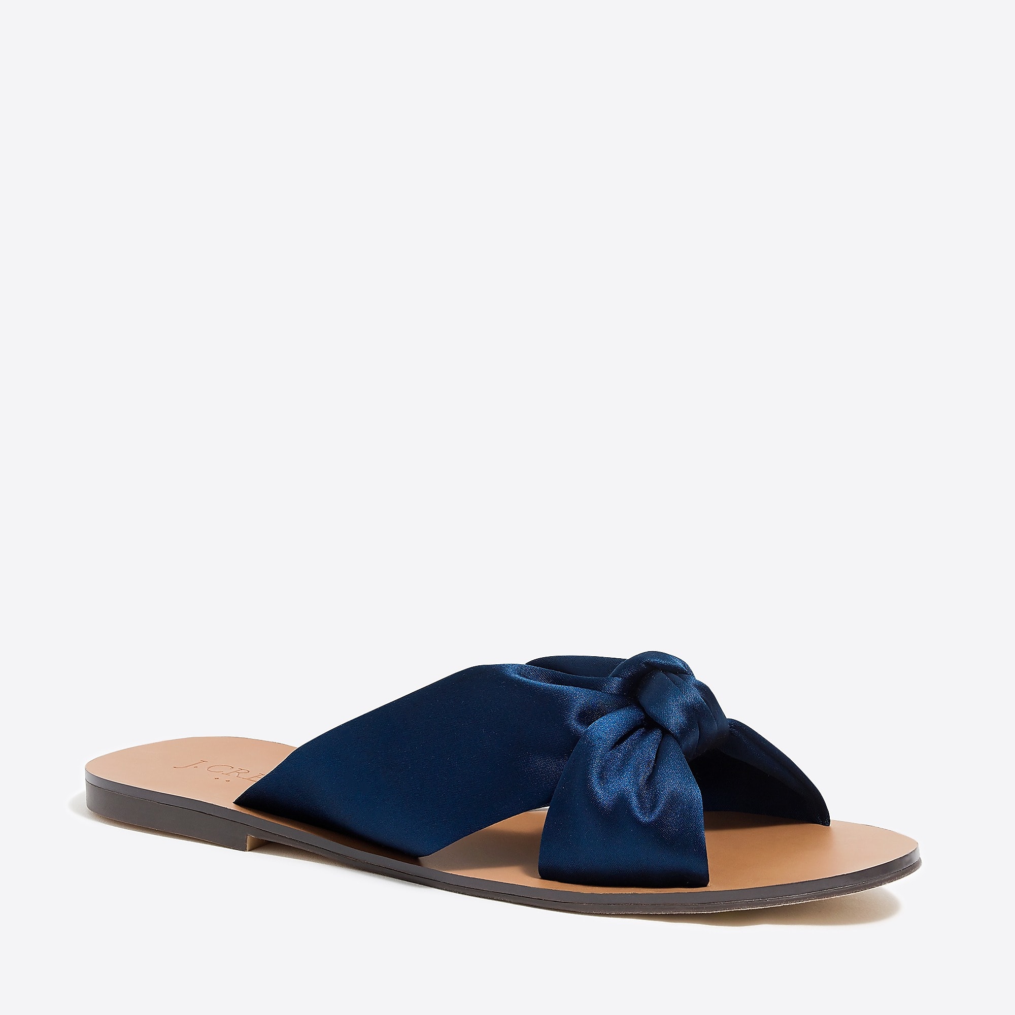 Navy Blue Satin Knotted Slide Sandals