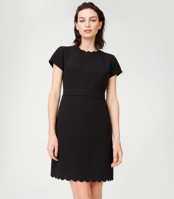 Scalloped Little Black Dress Short-Sleeve