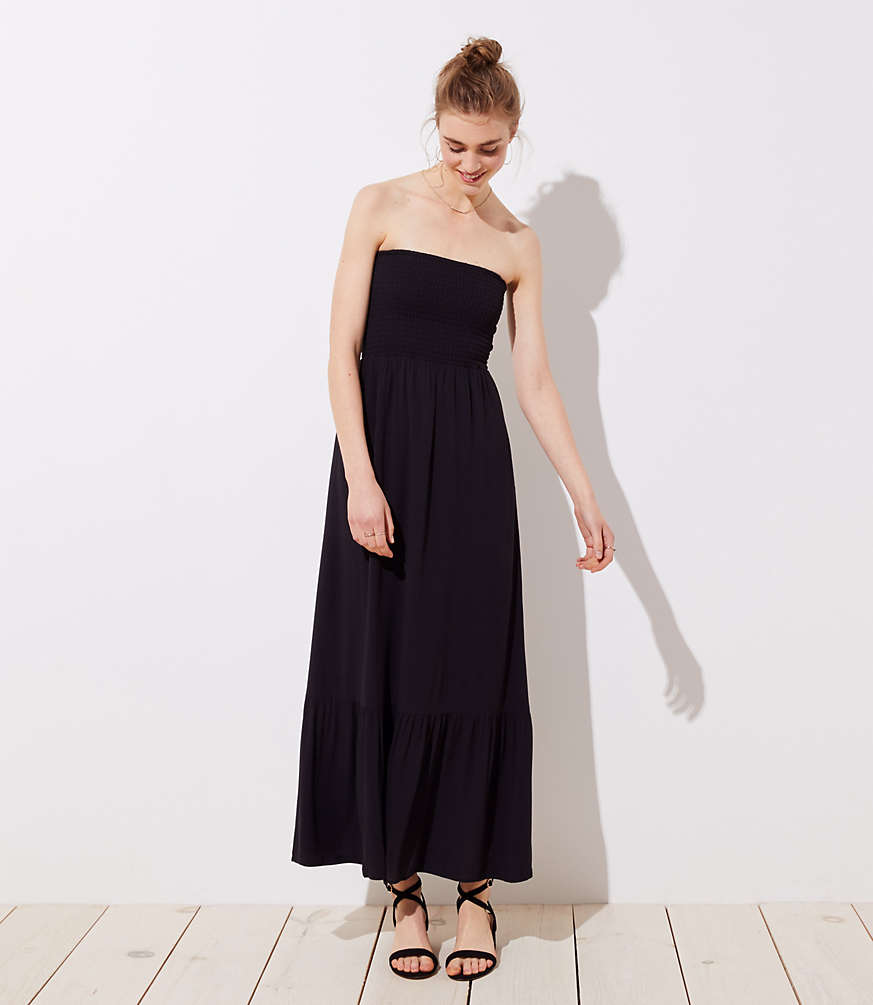 Black Smocked Strapless Maxi Dress 
