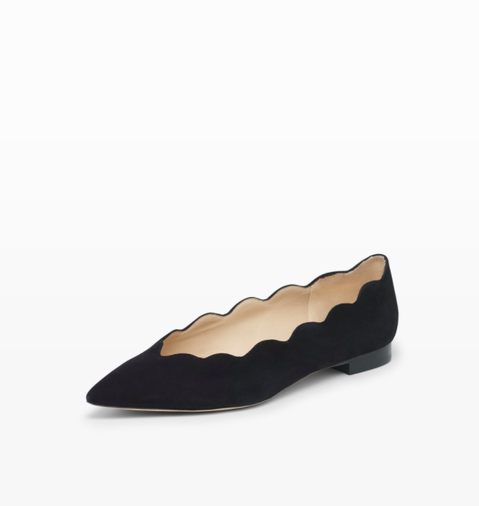 Black Suede Scalloped Flat Pointed Toe