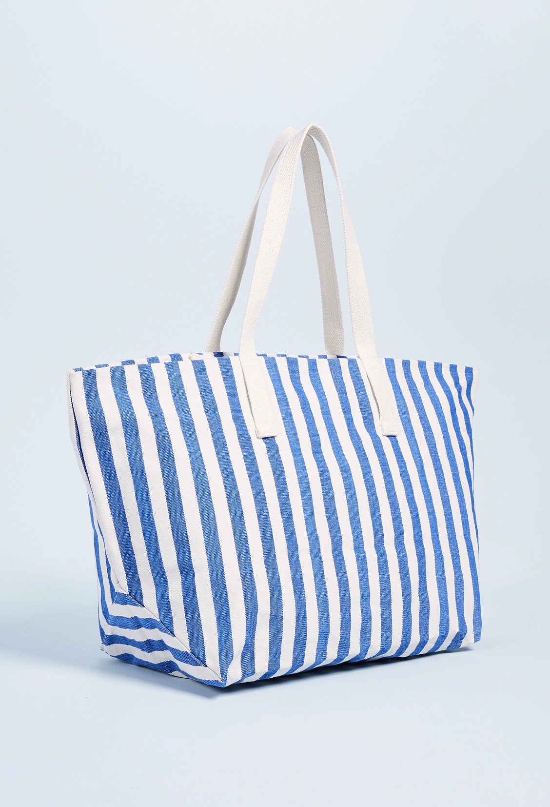 Blue and White Stripe Canvas Weekender Travel Bag