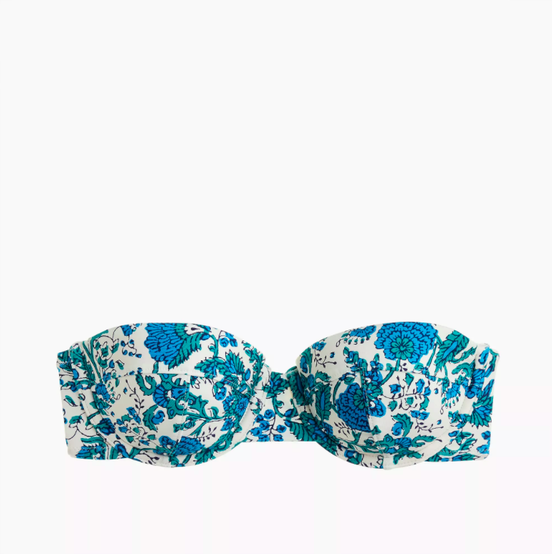 Underwire Blue Green Floral Bandeau Bikini Top SZ Blockprints