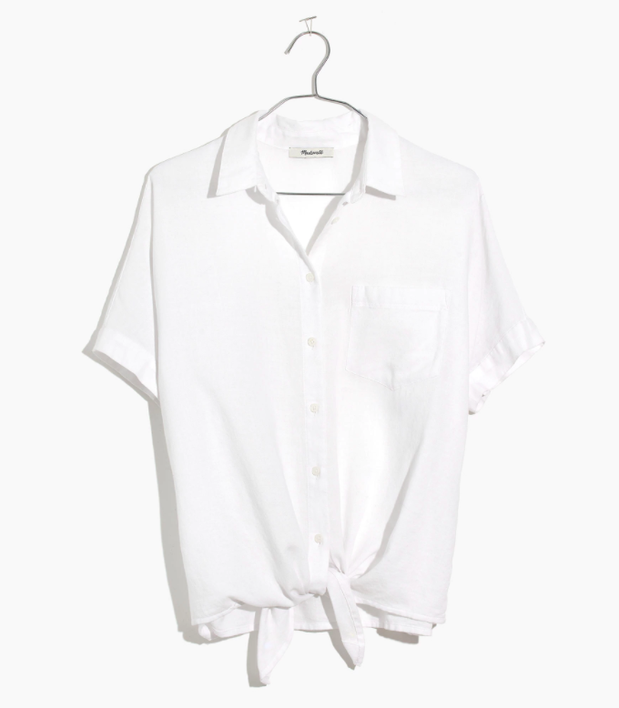 White Short Sleeve Tie-Front Shirt