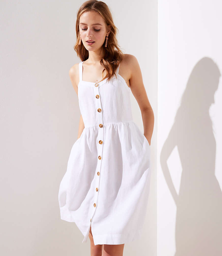 Strappy Button-Down White Dress with Pockets