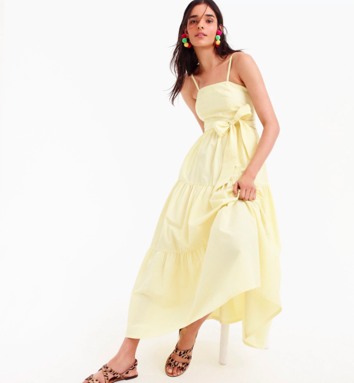 Yellow Striped Maxi Dress Tiered