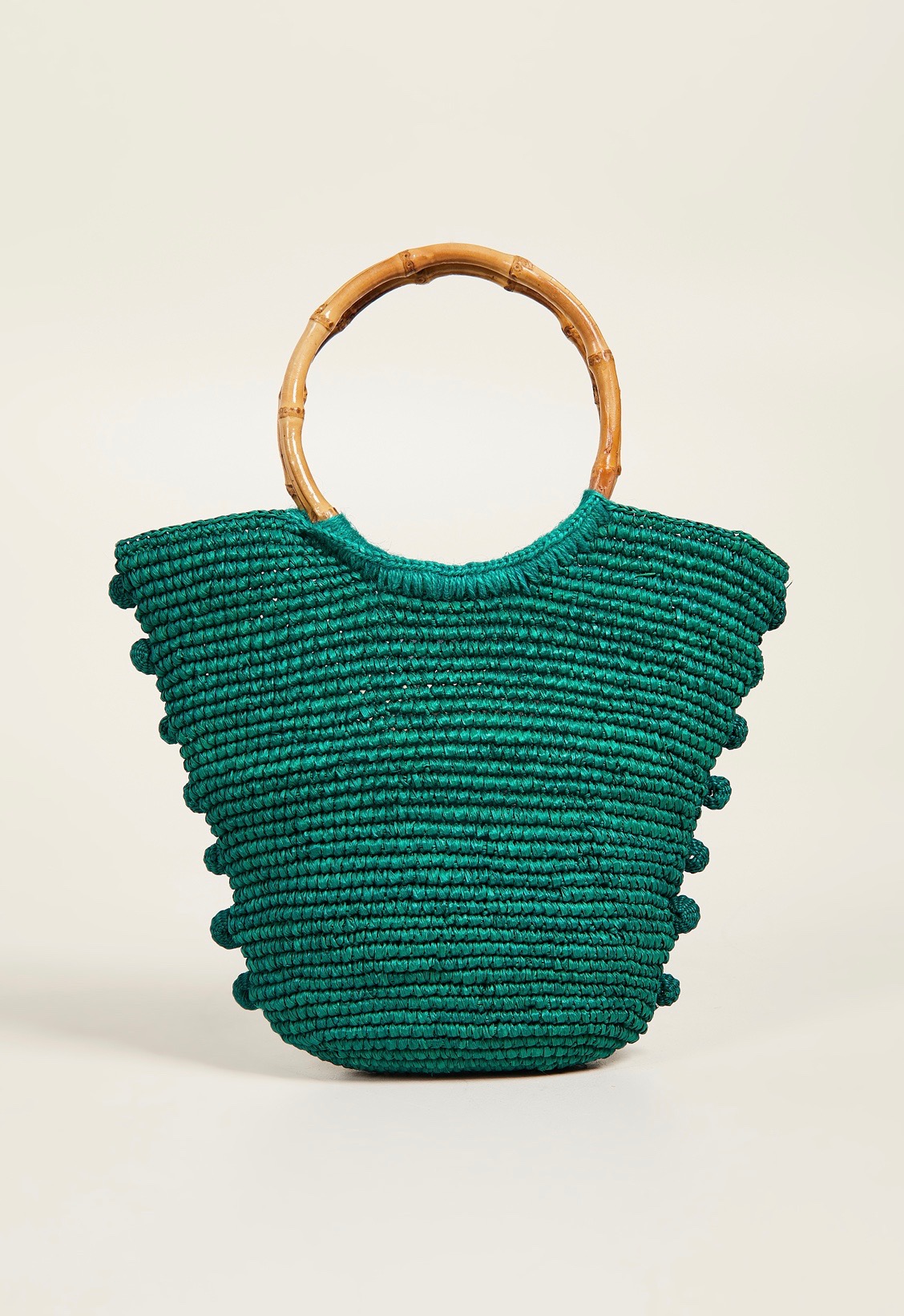 Bamboo handle Woven Green Tote Bag