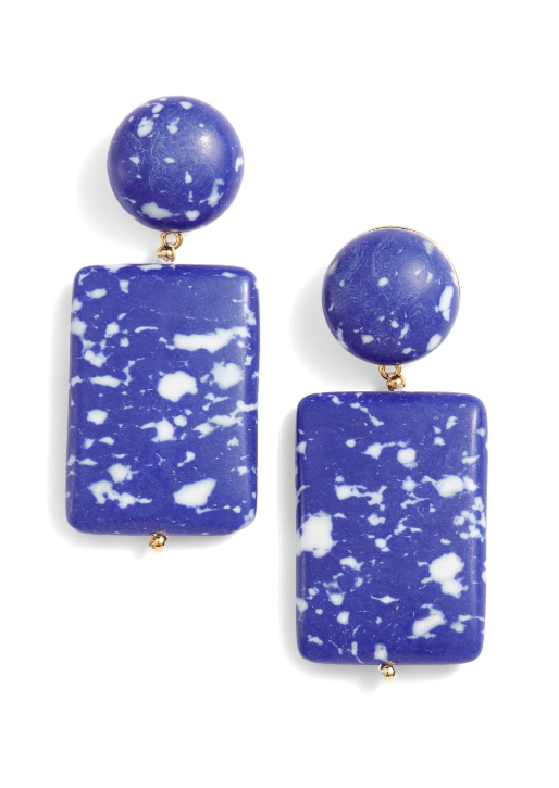 Blue White Stone Drop Earrings Geometric