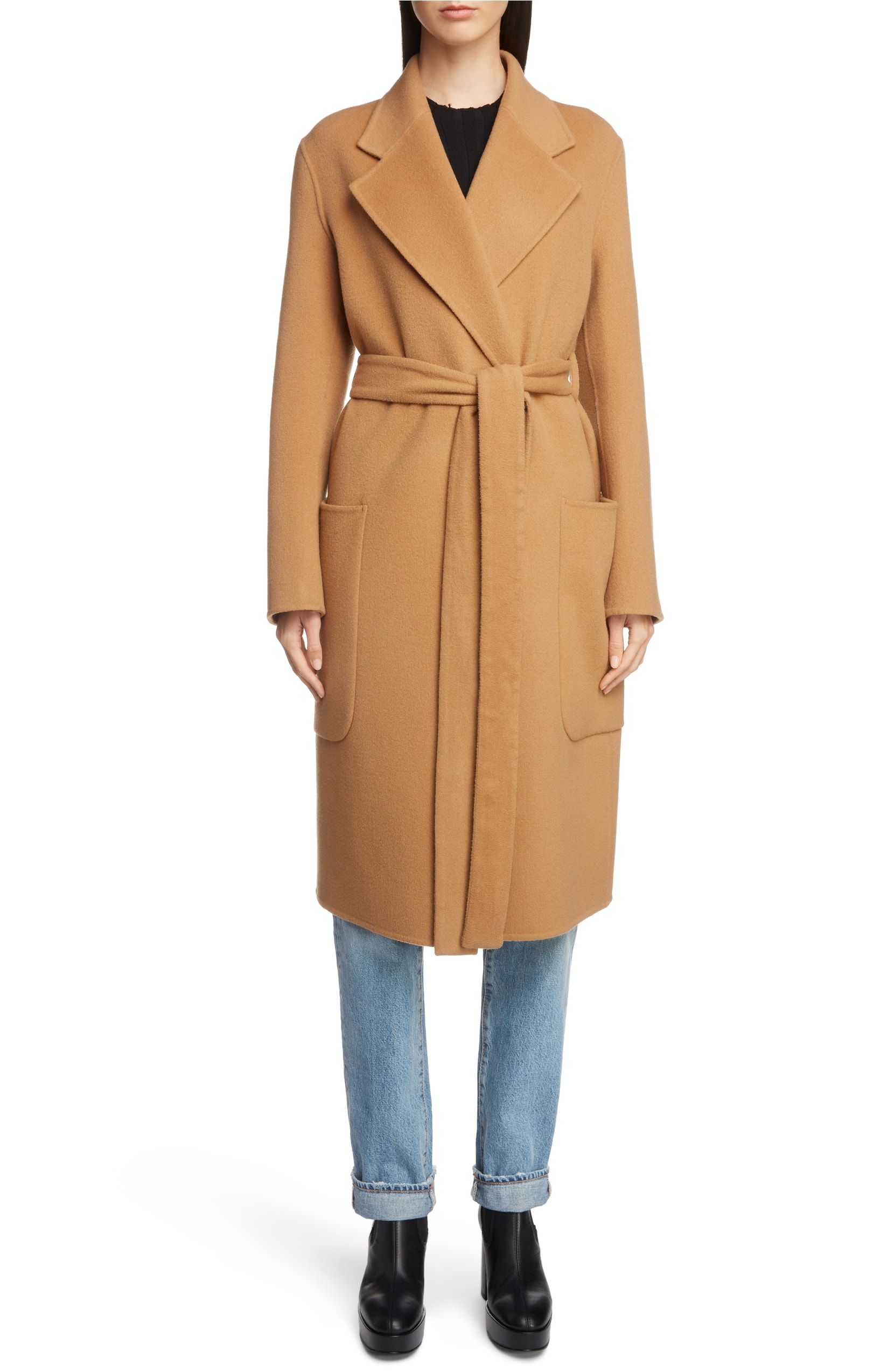 Belted Camel Coat Cashmere Wool Acne