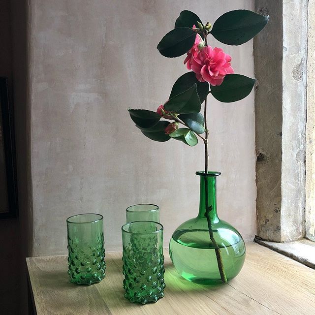 Green recycled glasses and vase in Cutter Brooks, Amanda Brooks' new boutique in the Cotswolds
