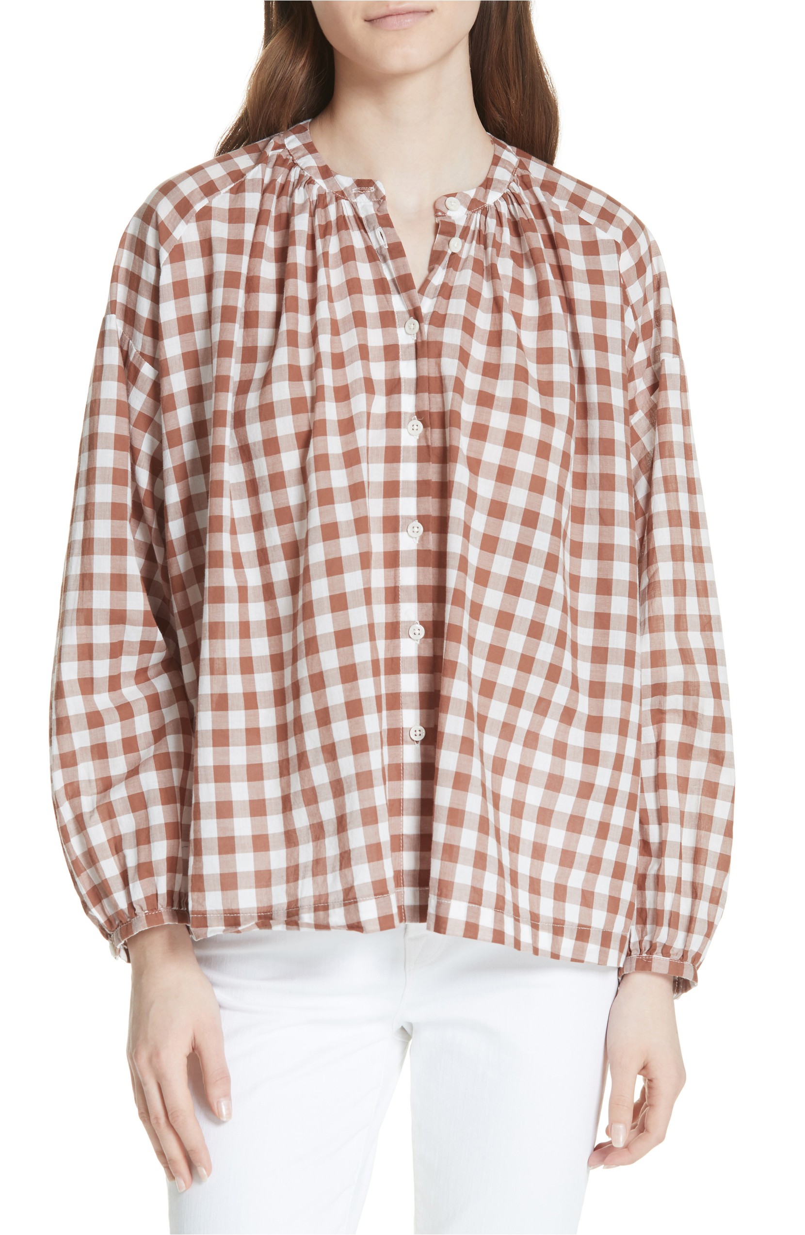 Gingham Button Up Long Sleeve Top