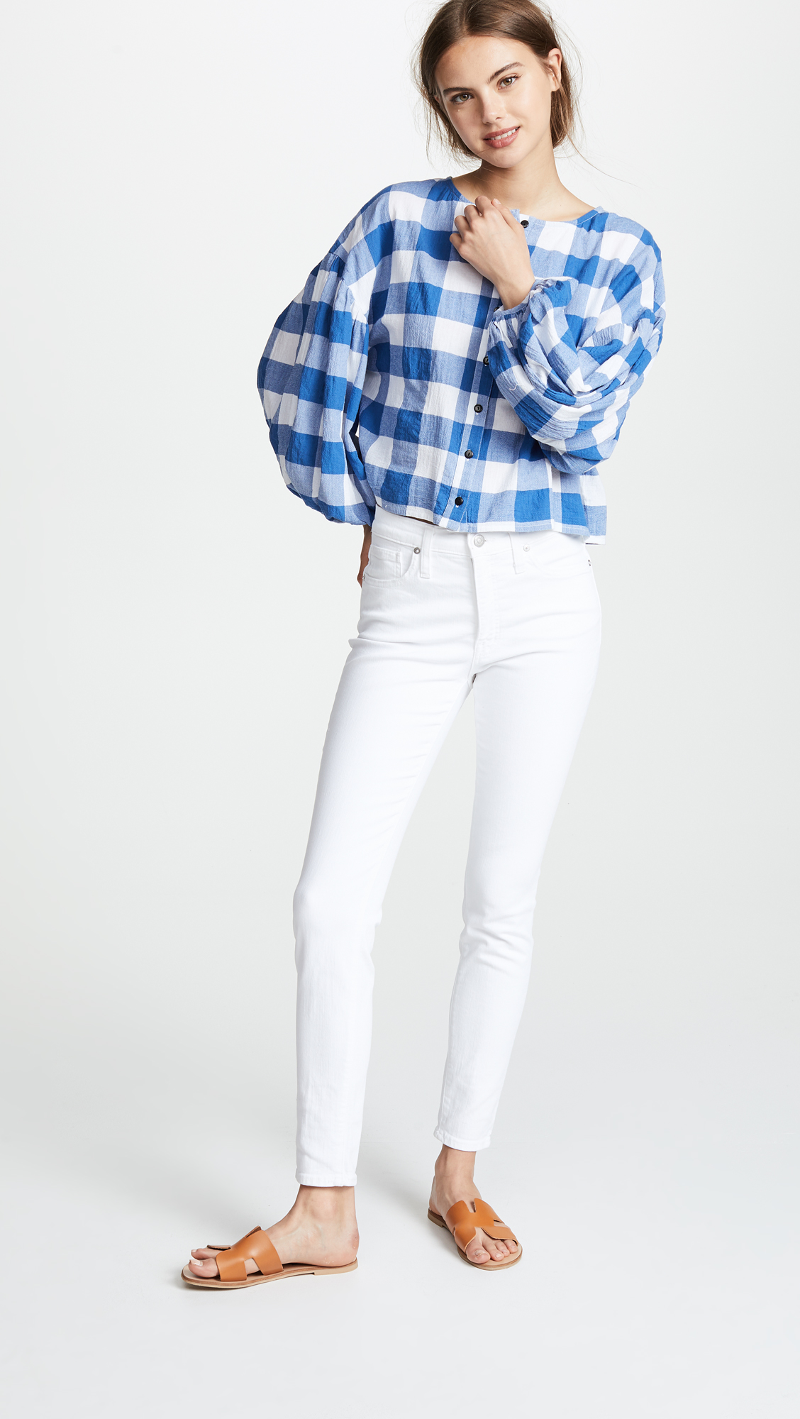 White Madewell Jeans Blue Gingham Top