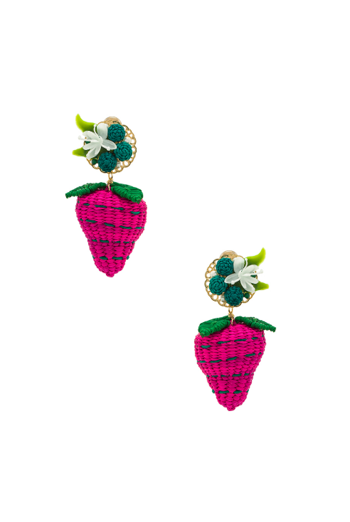 Strawberry Drop Earrings Woven Straw