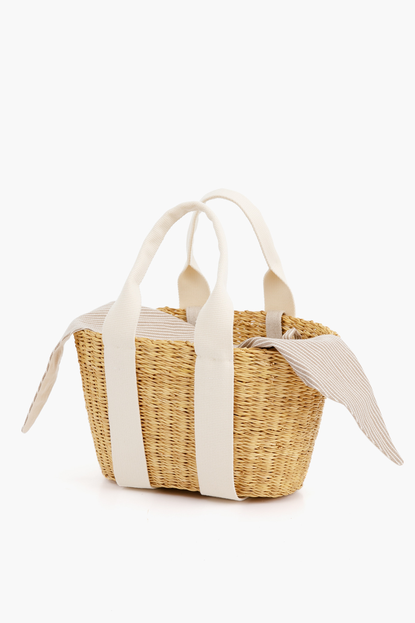 Mini Straw Tote Bag with Stripe Lining