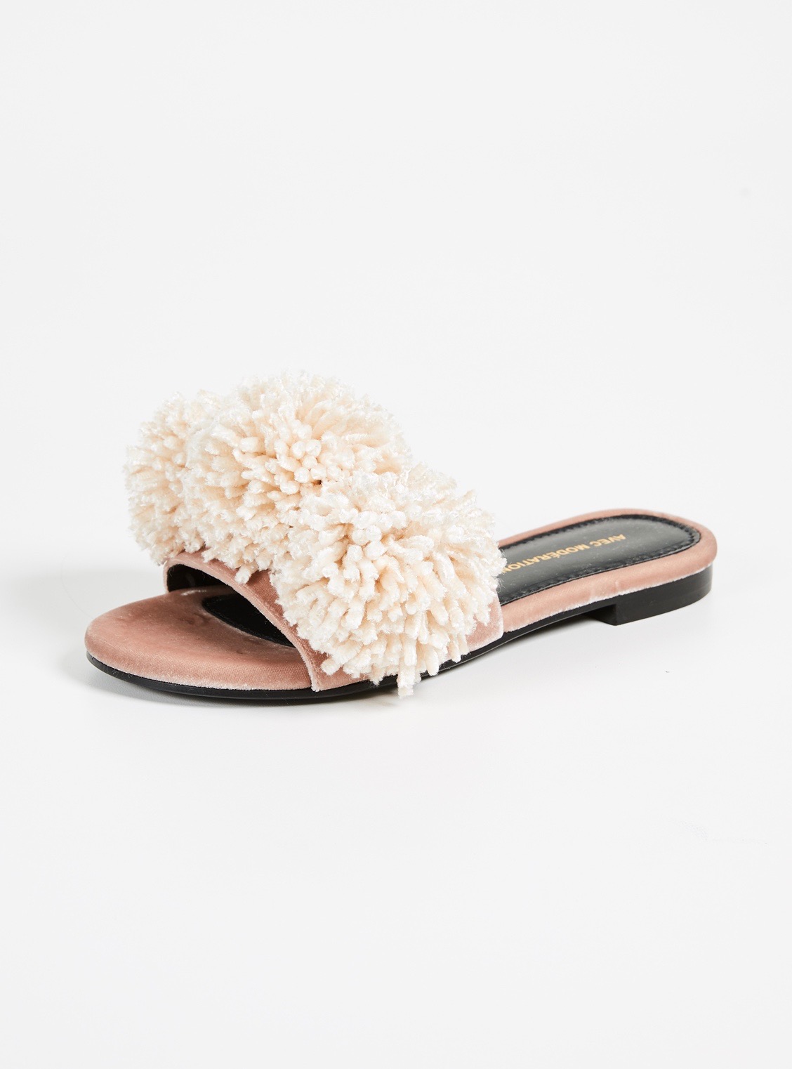 Velvet Chenille Pom Pom Slide Sandals