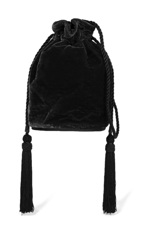 Velvet Shoulder Bag with Tassels