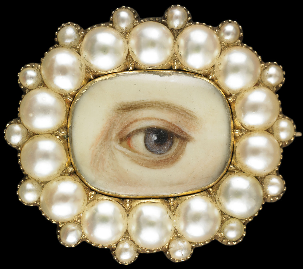 Pearl lover's eye brooch miniature antique jewelry pin painting