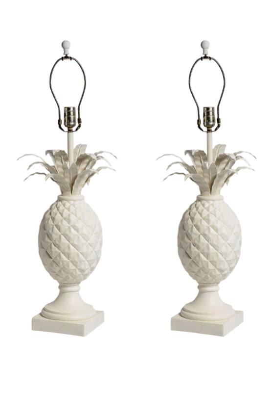 White Pineapple Table Lamp Pair