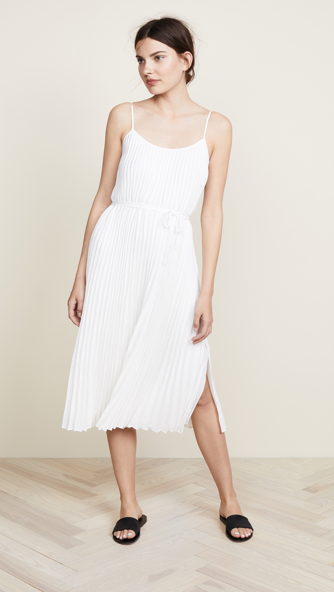 White Pleated Cami Dress