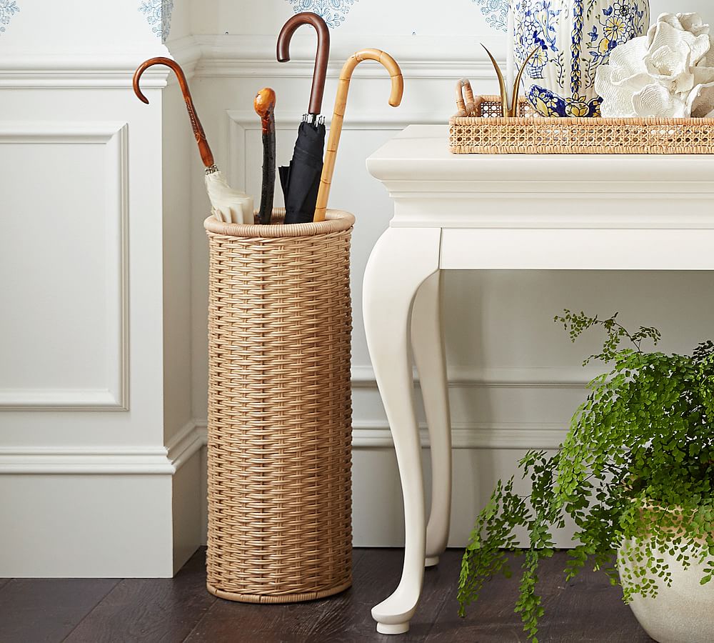 Rattan Wicker Woven Umbrella Stand by Sarah Bartholomew for Pottery Barn