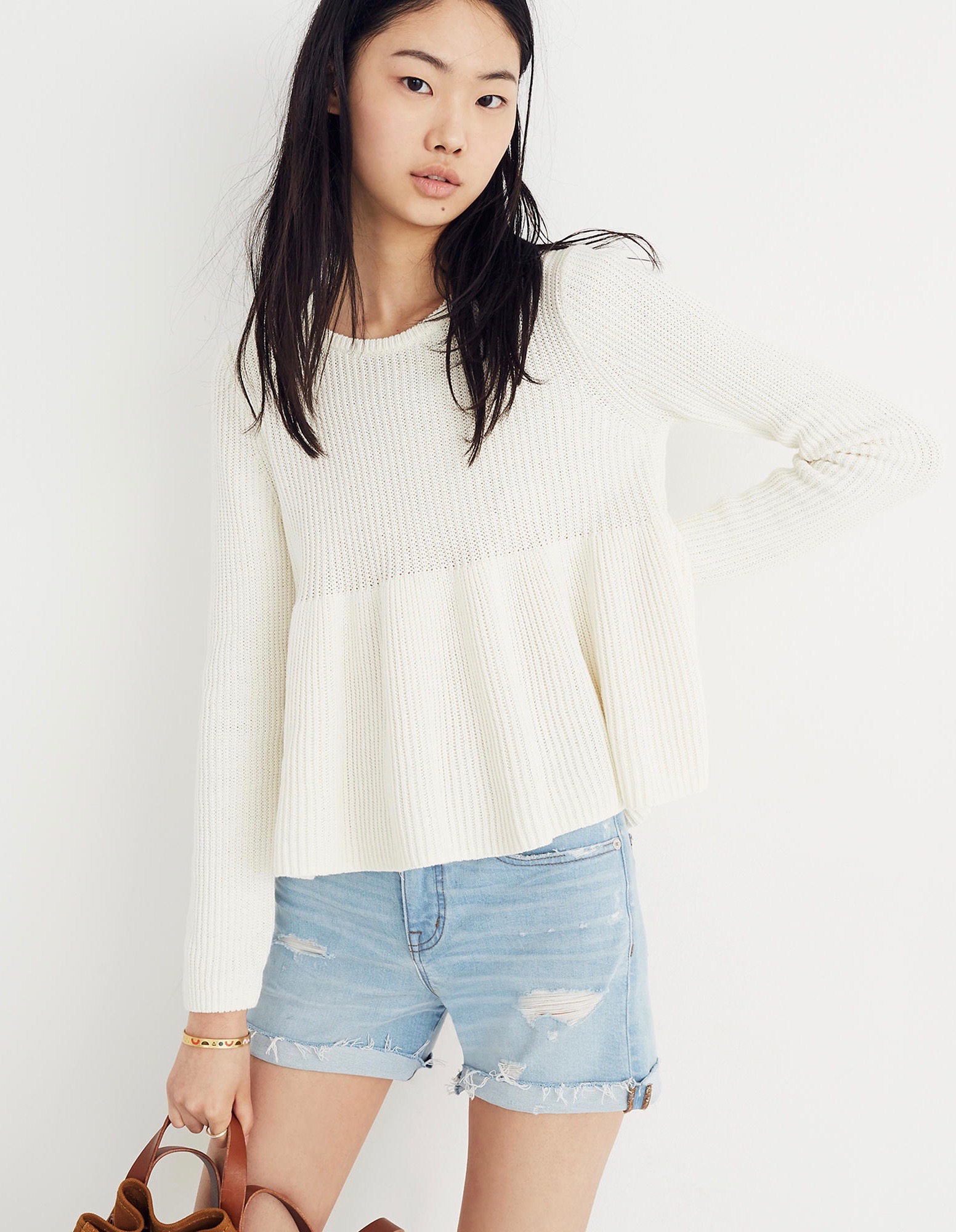 Swingy Ribbed Sweater White