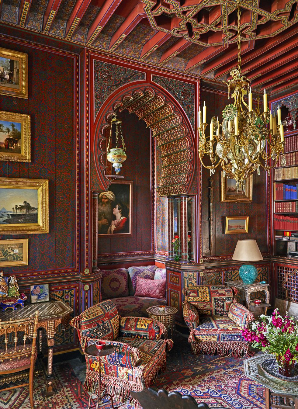 Red Moroccan Library Yves Saint Laurent Marrakech Home Villa Oasis Jacques Grange