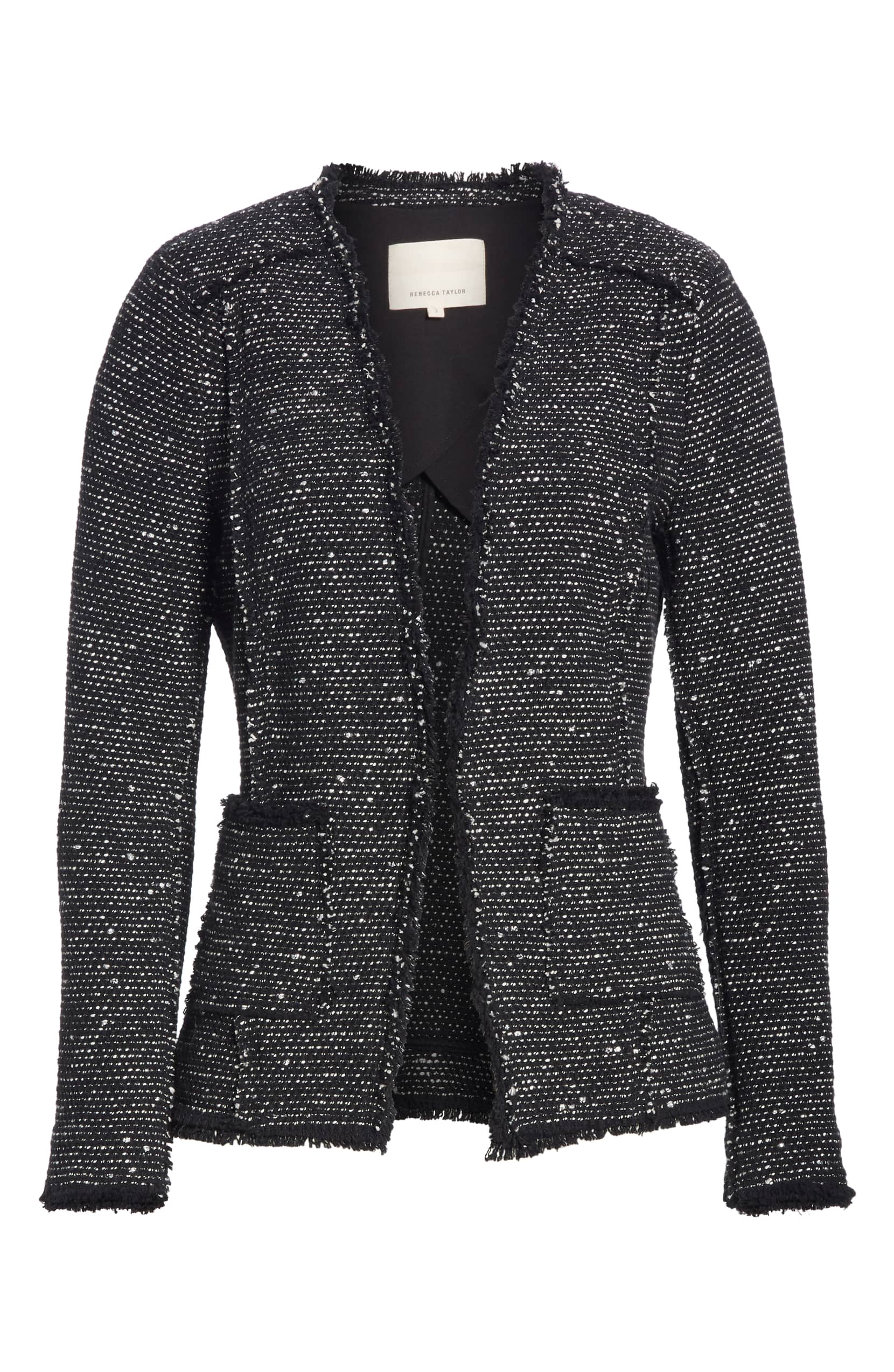 Black Sparkle Stretch Tweed Jacket Rebecca Taylor